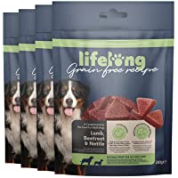 Marca Amazon - Lifelong - Treats para perros- sin trigo- con mono-proteína- con cordero- remolacha y ortiga (4 packs x…